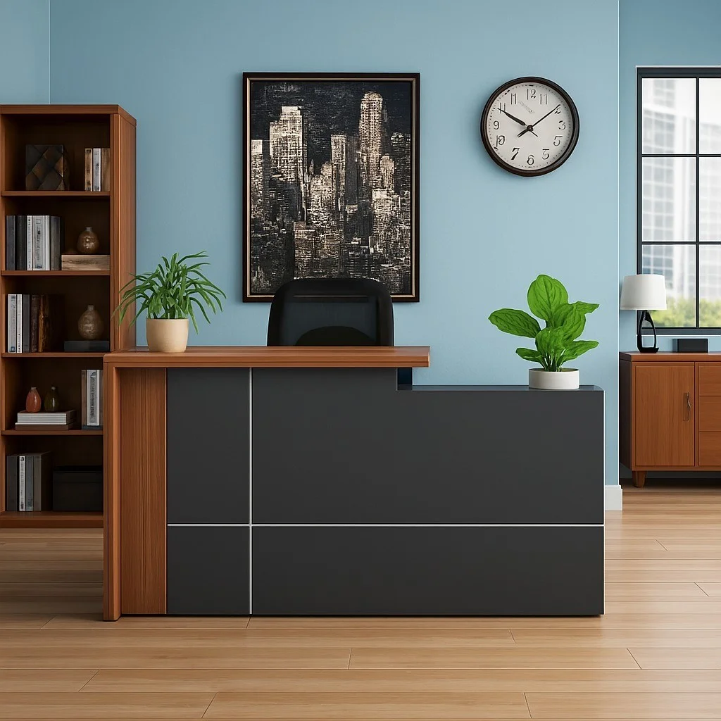 Reception Desk Shop a modern 1.6m reception desk with durable build, sleek design, and functional workspace—perfect for offices, clinics, and reception areas.