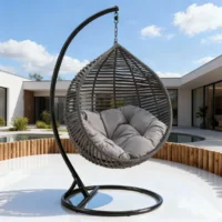 Hammock Swing Chair – Relaxing Comfort and Stylish Outdoor Living The hammock swing chair is designed to bring relaxation, comfort, and a cozy lifestyle experience to your home or outdoor space. Whether for gardens, balconies, patios, or indoor lounging areas, this swing chair creates a perfect spot for reading, resting, or simply unwinding. Comfortable Swinging Experience The chair features a gently suspended design that provides a soothing rocking motion. In addition, the ergonomic seating structure supports your body comfortably, making it ideal for long relaxation periods. Strong and Durable Construction Built with a sturdy metal frame and high-quality rope, rattan, or fabric seating, this hammock swing chair ensures long-lasting durability. Moreover, it is designed to handle regular use while maintaining stability and safety. Stylish and Modern Design Its elegant and contemporary look enhances any space, whether indoors or outdoors. As a result, it adds a decorative and luxurious touch to your garden, balcony, or living room. Easy Maintenance The materials are easy to clean with a damp cloth. Furthermore, its durable construction ensures long-term performance with minimal maintenance. Key Features ✅ Relaxing hammock-style swing design ✅ Strong and stable metal frame ✅ Comfortable ergonomic seating ✅ Suitable for indoor and outdoor use ✅ Stylish modern aesthetic ✅ Durable rope, rattan, or fabric material ✅ Easy-to-clean and low-maintenance ✅ Perfect for relaxation and leisure